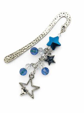Handmade Silver Hammered Metal Bookmark w/ Blue Star Charm Dangle